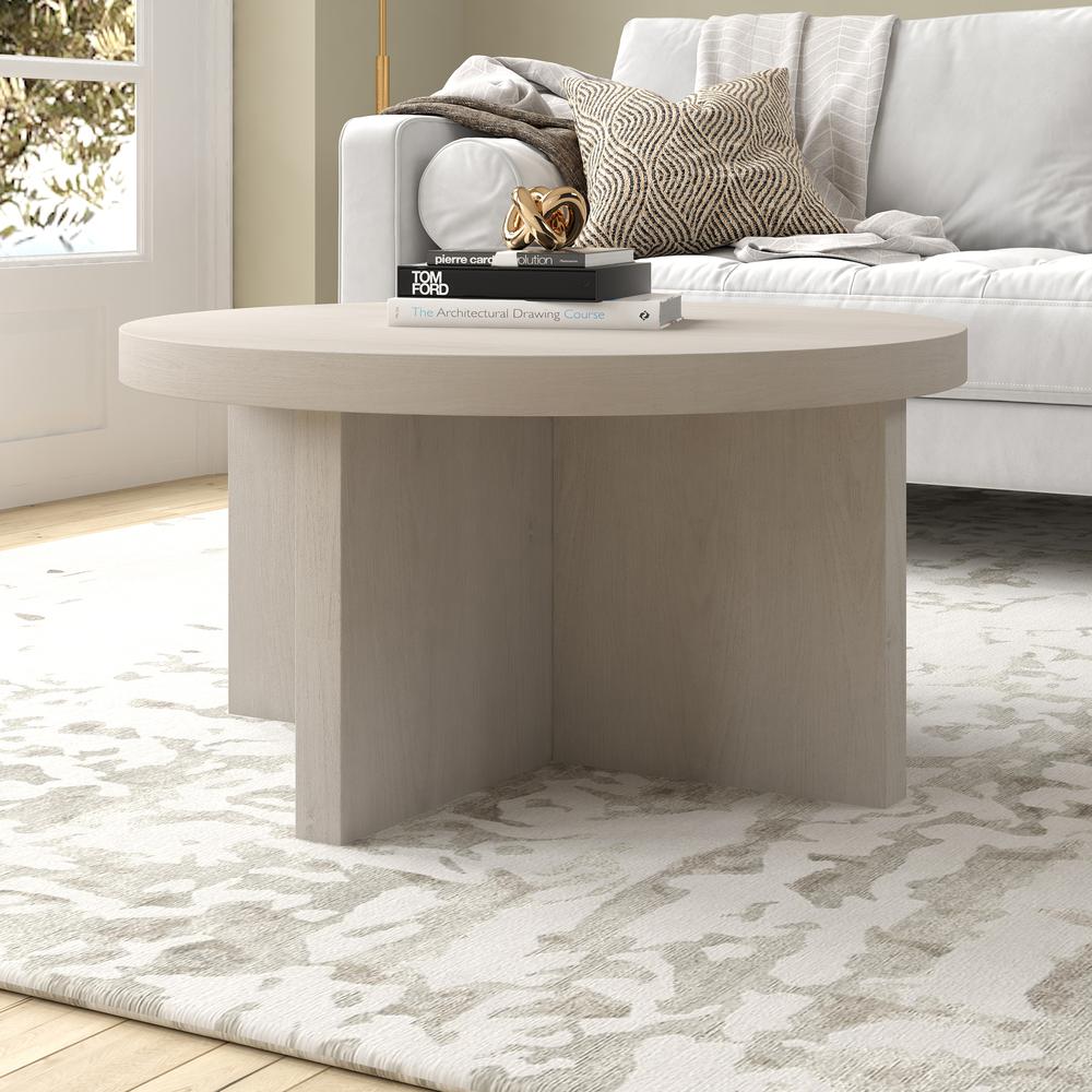 Elna 33" Wide Round Coffee Table in Alder White. Picture 2