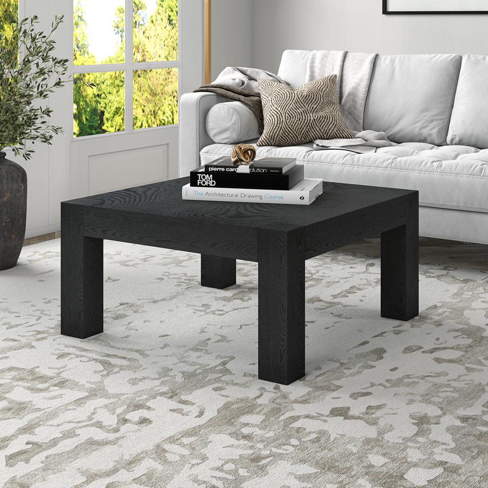 Langston 34" Wide Square Coffee Table in Black Grain. Picture 2