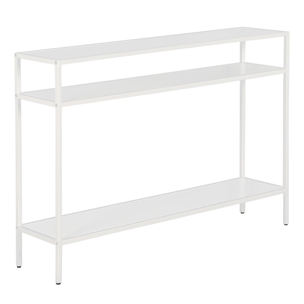 Ricardo 42'' Wide Rectangular Console Table with Metal Shelves in Matte White. Picture 1