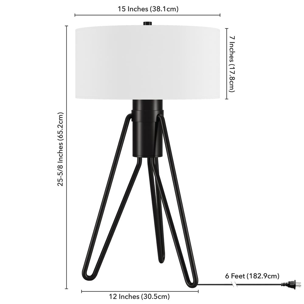 Floyd 25" Tall 2-Light Table Lamp with Fabric Shade in Blackened Bronze/White. Picture 4