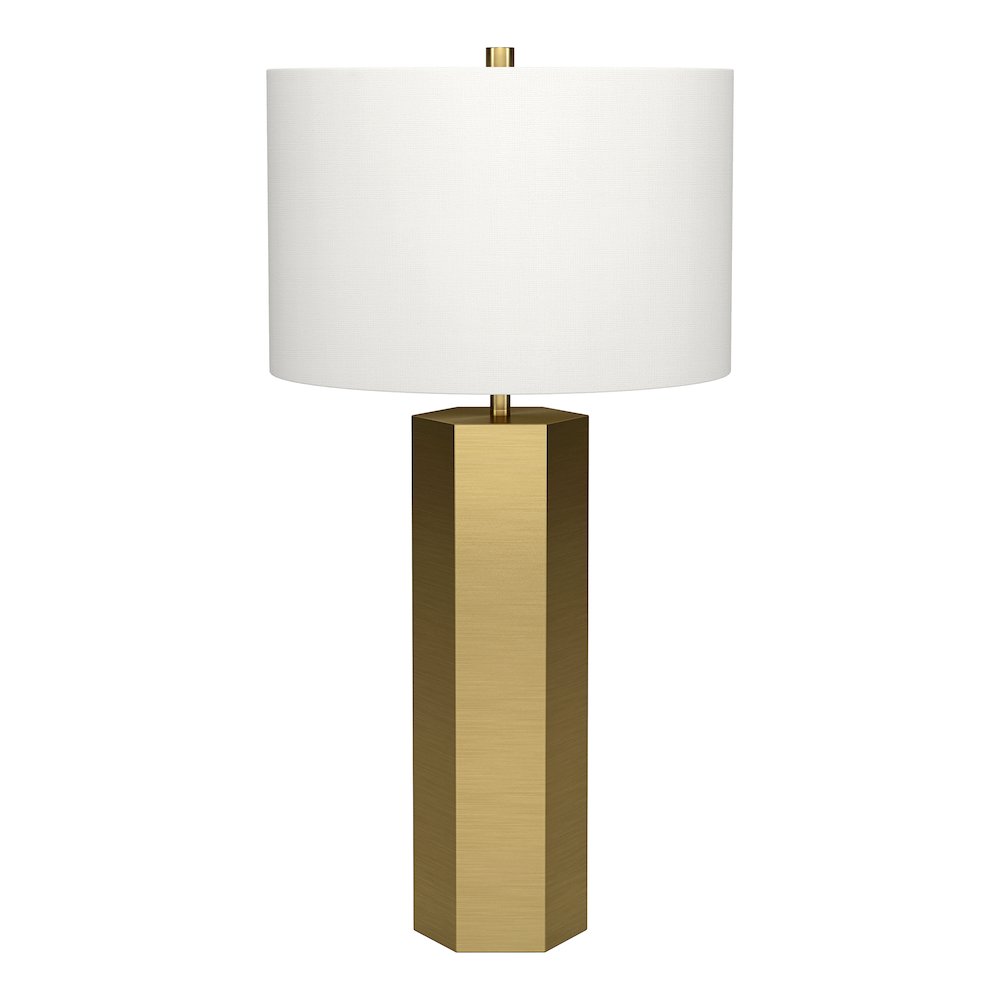 Henn&Hart 27.5" Modern 1-Light Table Lamp with White Fabric Drum Shade for. Picture 1
