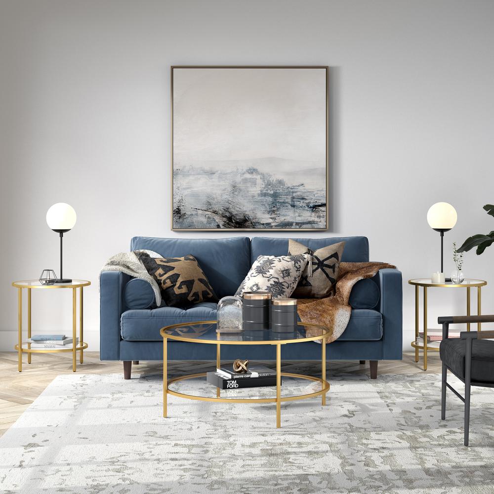 Sivil 20'' Wide Round Side Table with Glass Shelf in Brass. Picture 4