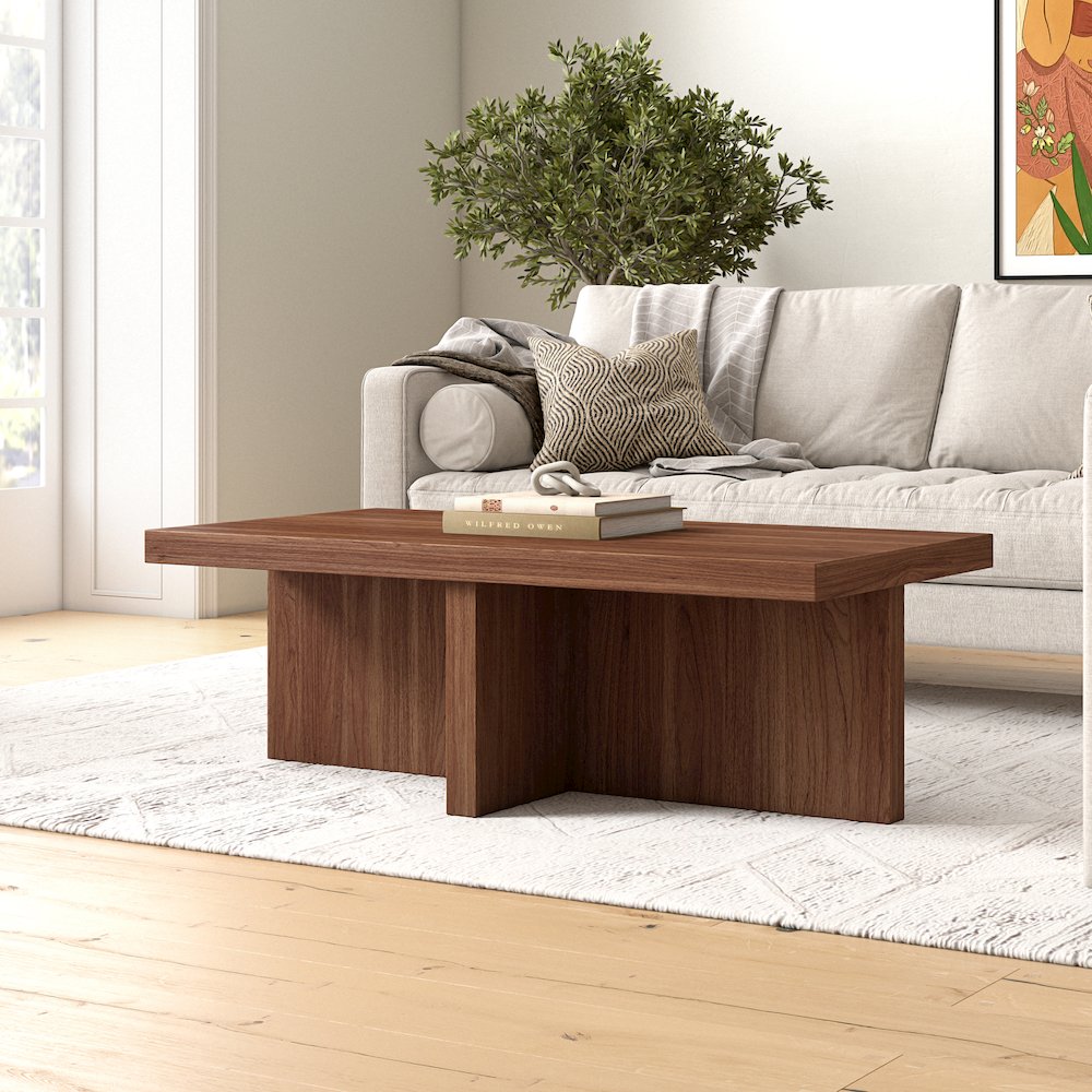 Elna 44" Wide Rectangular Coffee Table in Satin Walnut. Picture 3