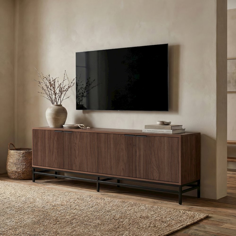 Henn&Hart Fluted TV Stand for TVs up to 78'' with 2 Ribbed Storage Cabinets and. Picture 5