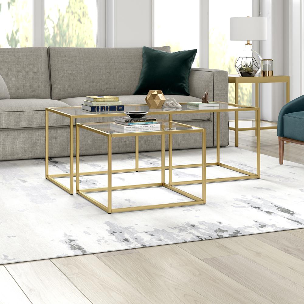 Kennedy Rectangular Nested Coffee Table in Brass. Picture 2