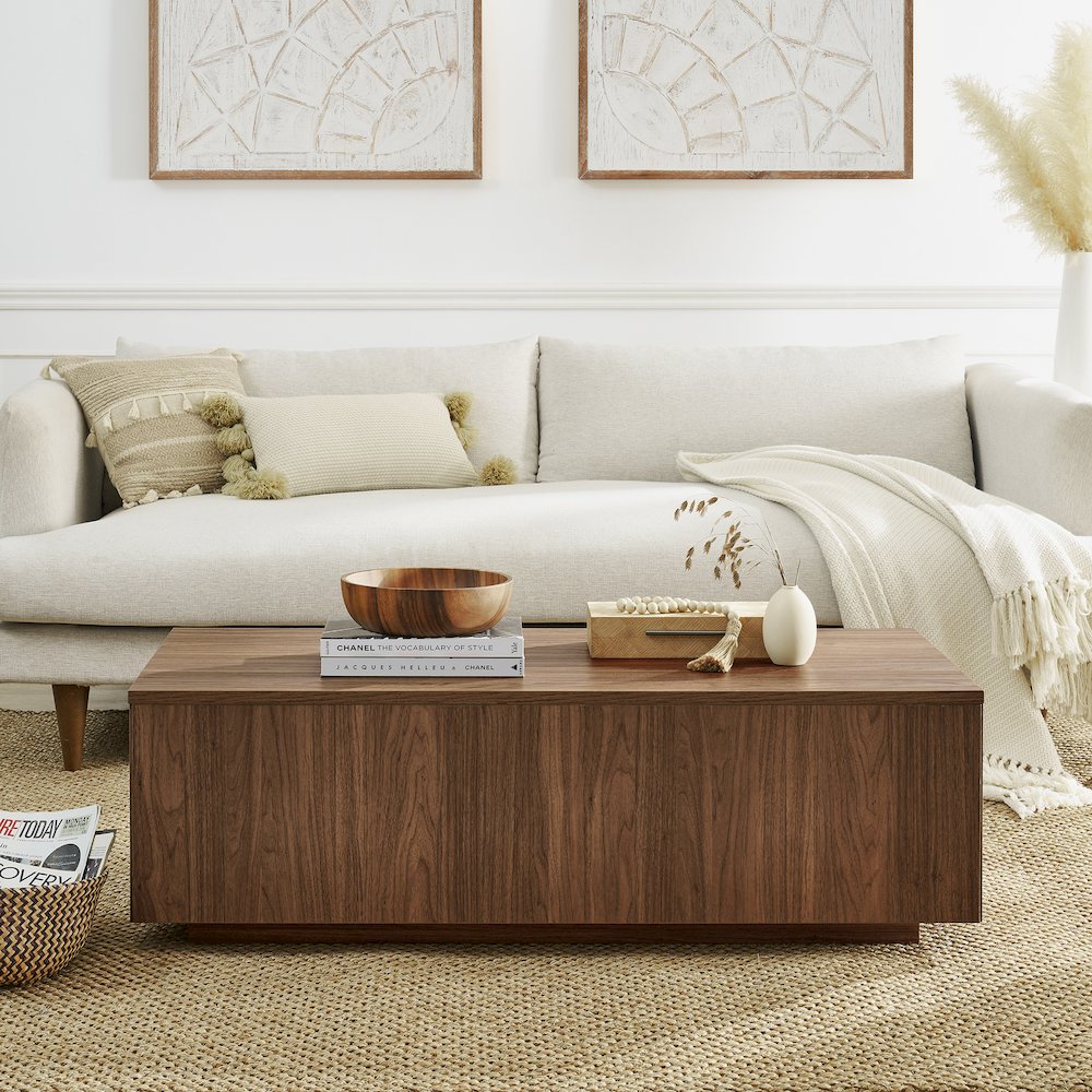 Paxton 48" Wide Rectangular Coffee Table in Satin Walnut. Picture 3