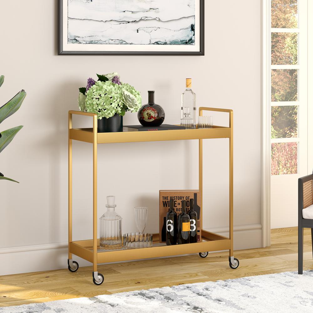 Cooper 33'' Wide Rectangular Bar Cart in Brass. Picture 2