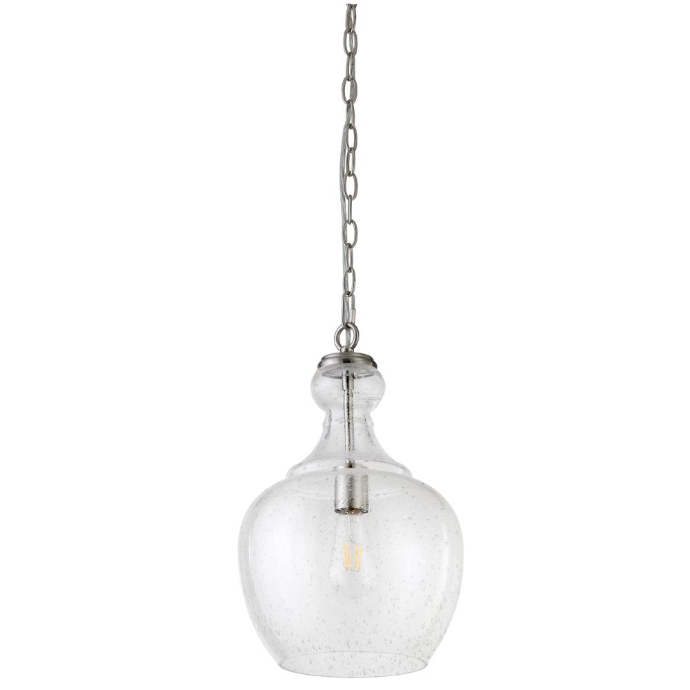Verona 11" Wide Pendant with Glass Shade in Brushed Nickel/Seeded. Picture 1