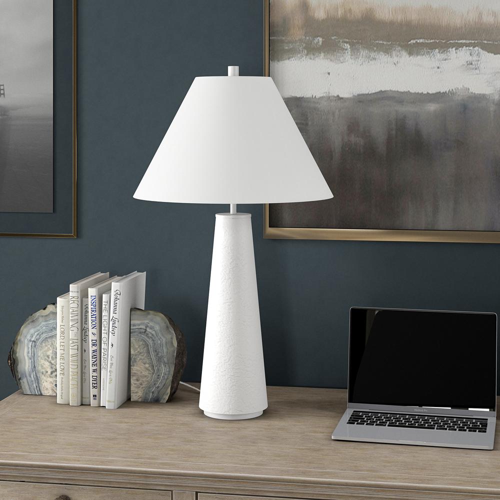 Ingalls 28" Tall Monochrome Table Lamp with Fabric Shade in Matte White/White. Picture 2
