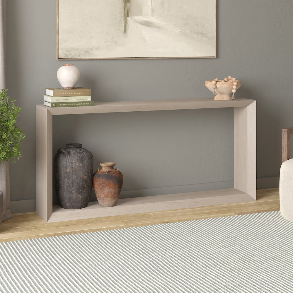 Osmond 64" Wide Rectangular Console Table in Alder White. Picture 4
