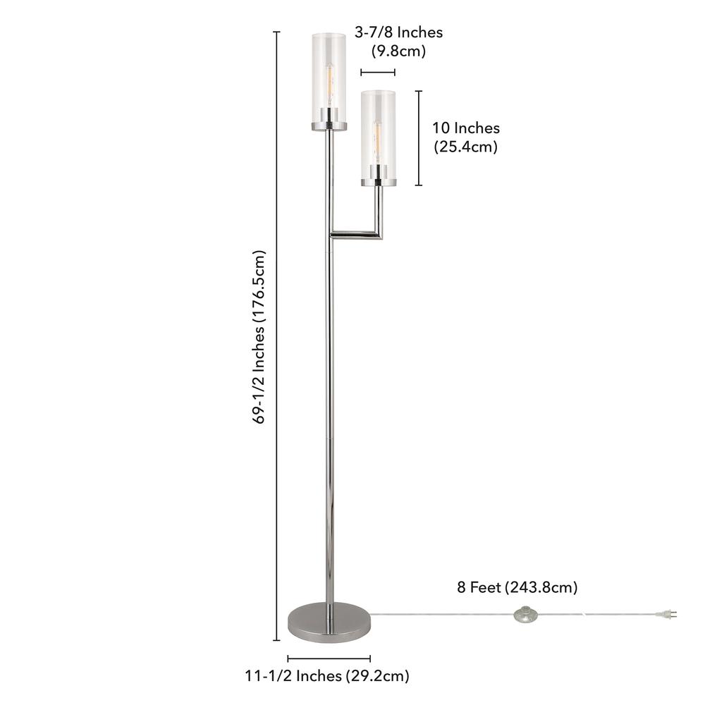 Basso 2-Light Torchiere Floor Lamp with Glass Shade in Polished Nickel/Clear. Picture 5