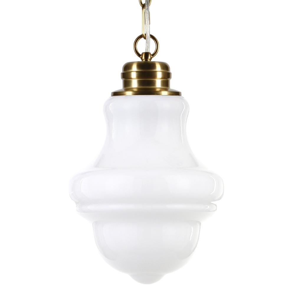 Annie 9.13" Wide Pendant with Glass Shade in Brass/White Milk. Picture 1