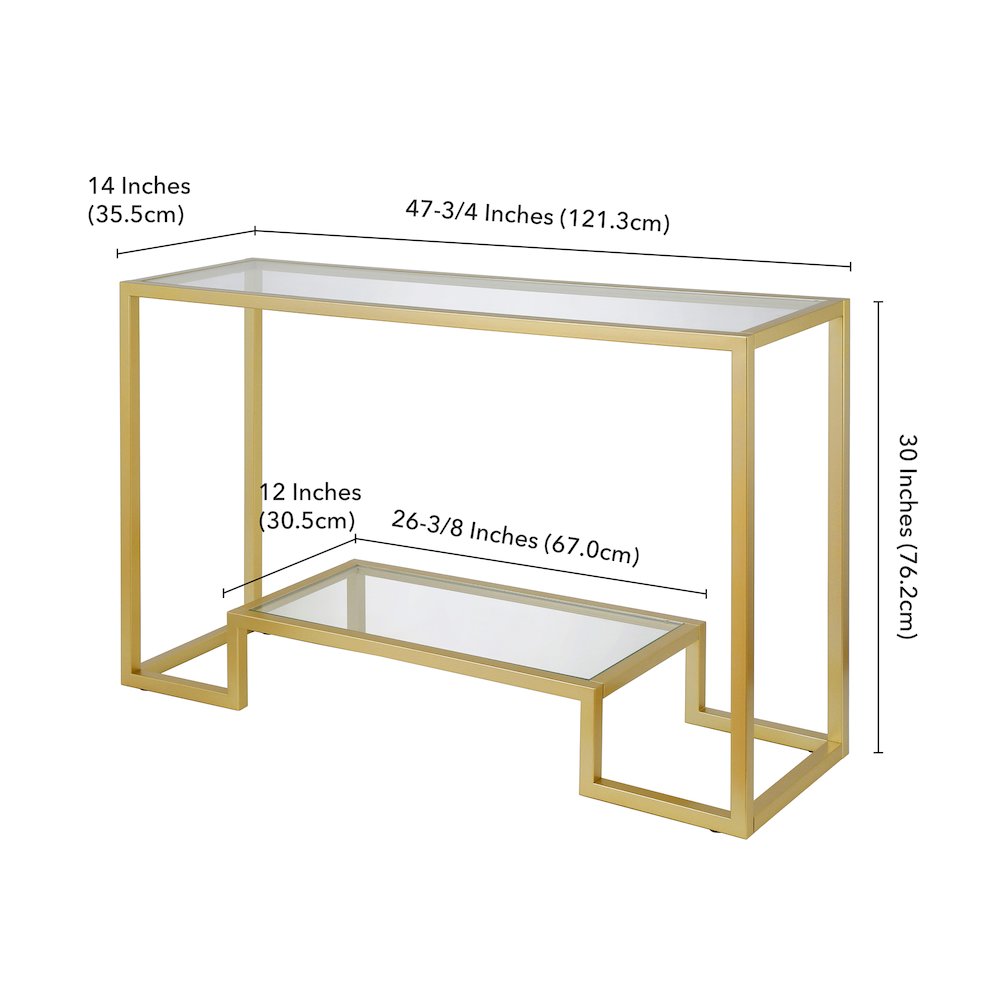 47'' Glass Rectangular Console Table Entryway, Sofa Table with Glass Shelf, Gold. Picture 9