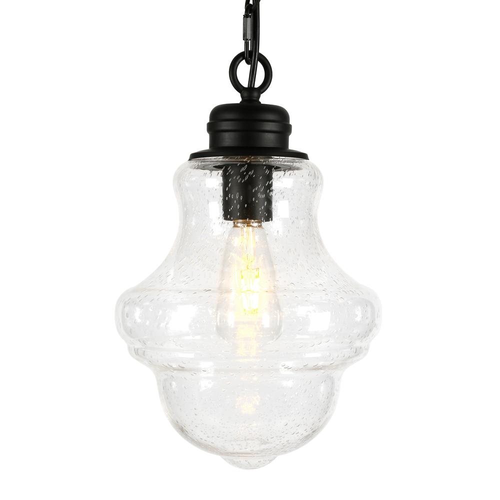 Annie 9.13" Wide Pendant with Glass Shade in Blackened Bronze/Seeded. Picture 3