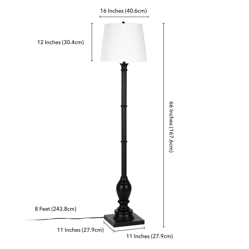 Minnie Farmhouse Floor Lamp with Fabric Shade in Blackened Bronze/White. Picture 4