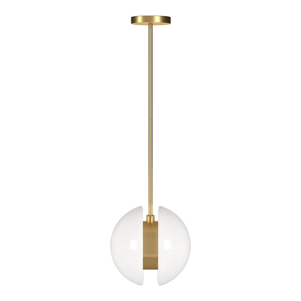 Kyriana 10" Wide 2-Light Pendant with Glass Shade in Brass/White. Picture 1