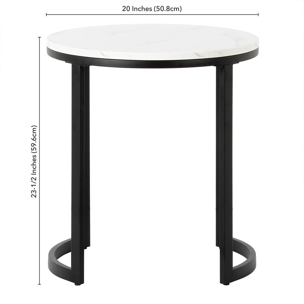 Mitera 20" Wide Round Side Table with Faux Marble Top in Blackened Bronze/Faux Marble. Picture 4
