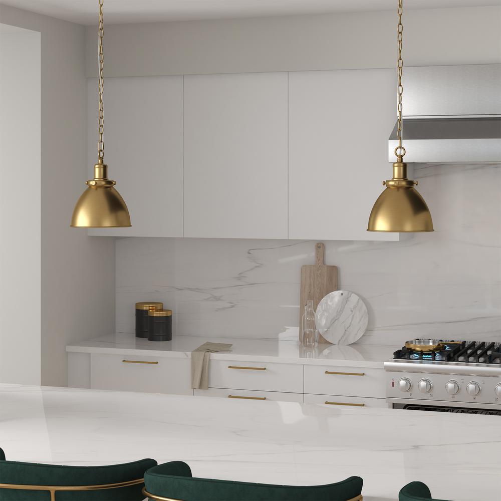 Elodie 8" Wide Pendant with Metal Shade in Brass/Brass. Picture 4