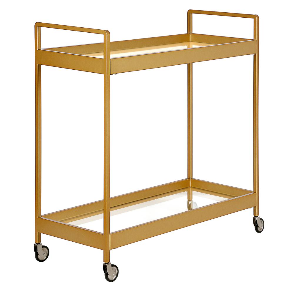 Cooper 33'' Wide Rectangular Bar Cart in Brass. Picture 1