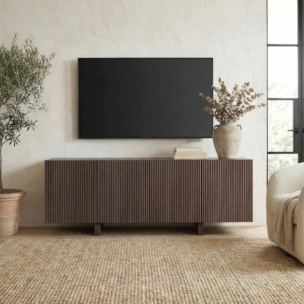 Henn&Hart Fluted TV Stand for TVs up to 75'' with 4 Ribbed Doors, 3 Storage. Picture 2