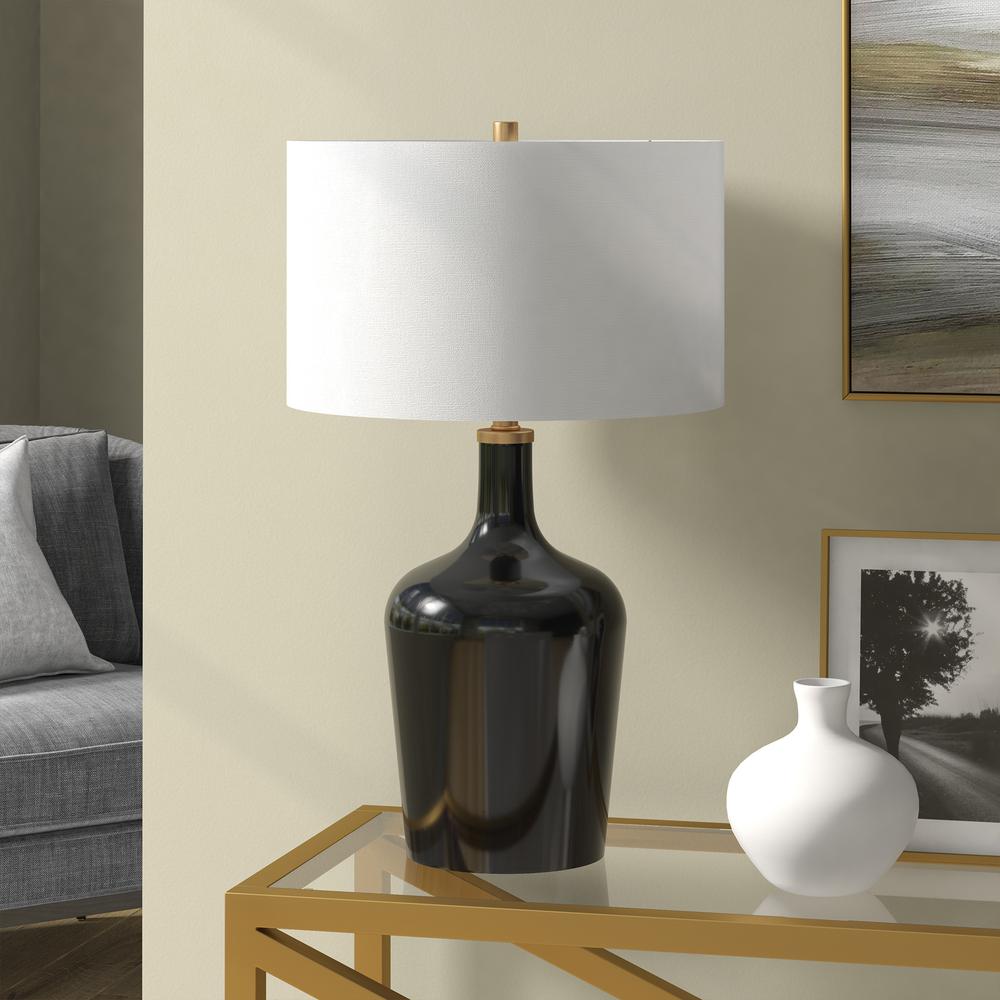 Sebago 25" Tall Table Lamp with Fabric Shade in Black/White. Picture 5