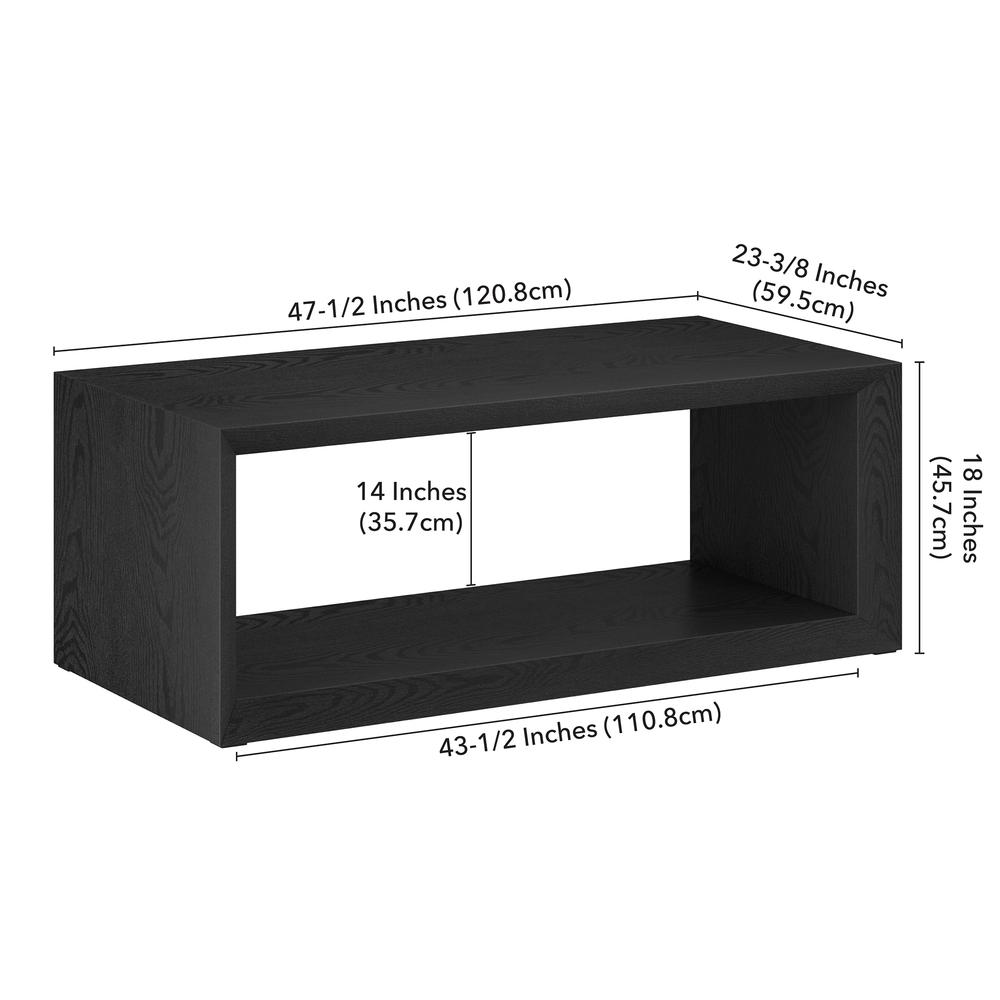 Osmond 48" Wide Rectangular Coffee Table in Black Grain. Picture 4