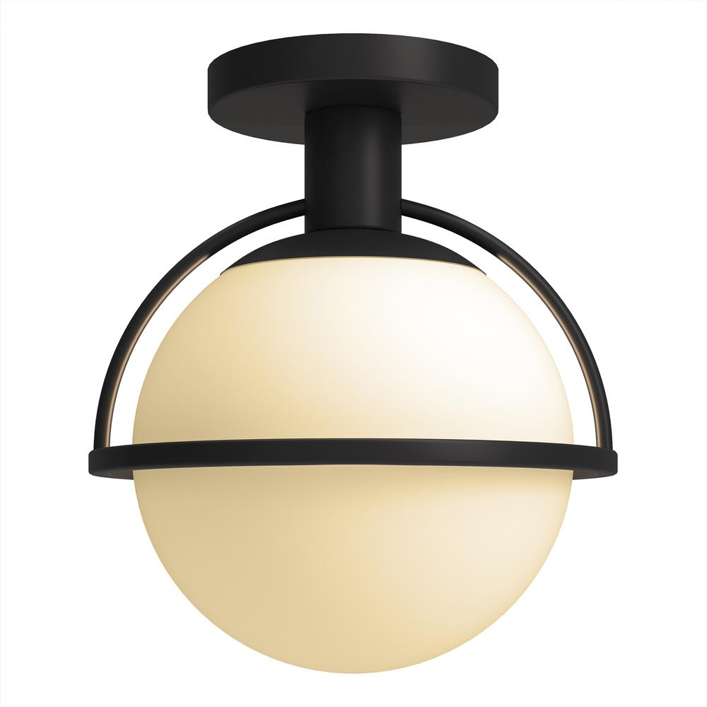 Cieonna 9.25" Wide Semi Flush Mount with Glass Shade in Blackened Bronze/White. Picture 3