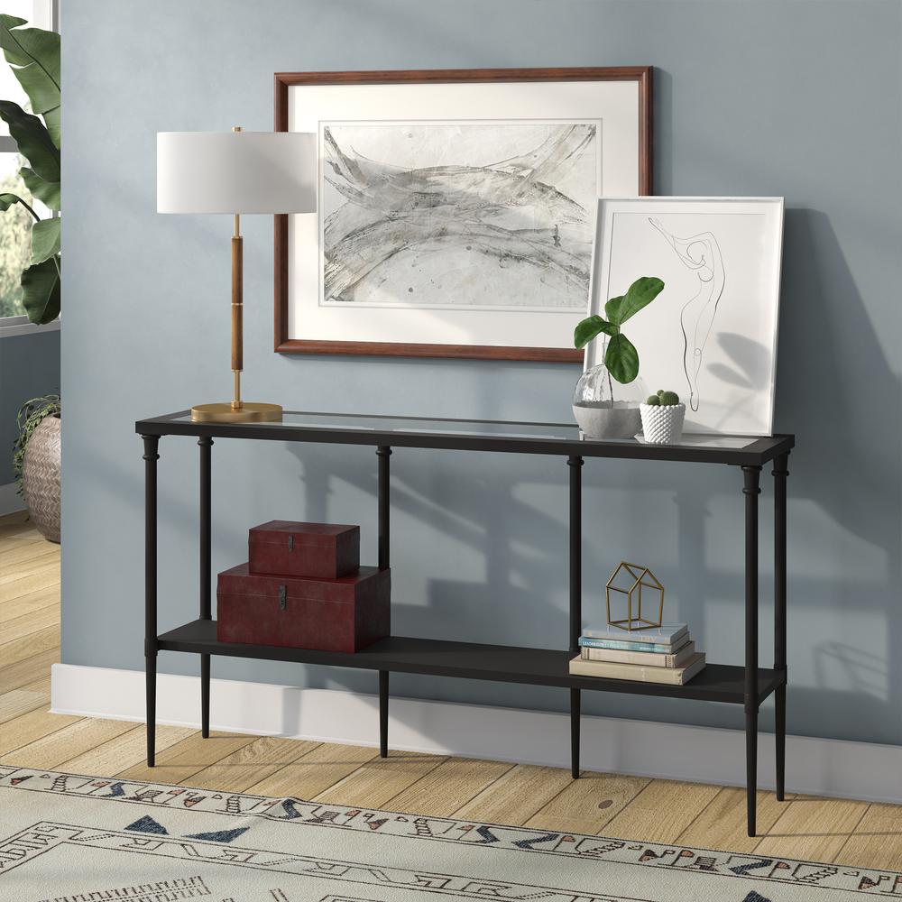 Simone 25" Tall 2-Light Table Lamp with Fabric Shade in Rustic Oak/Brass/White. Picture 3