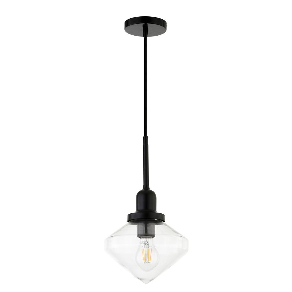 Zariza 8" Wide Pendant with Glass Shade in Blackened Bronze /Clear. Picture 1