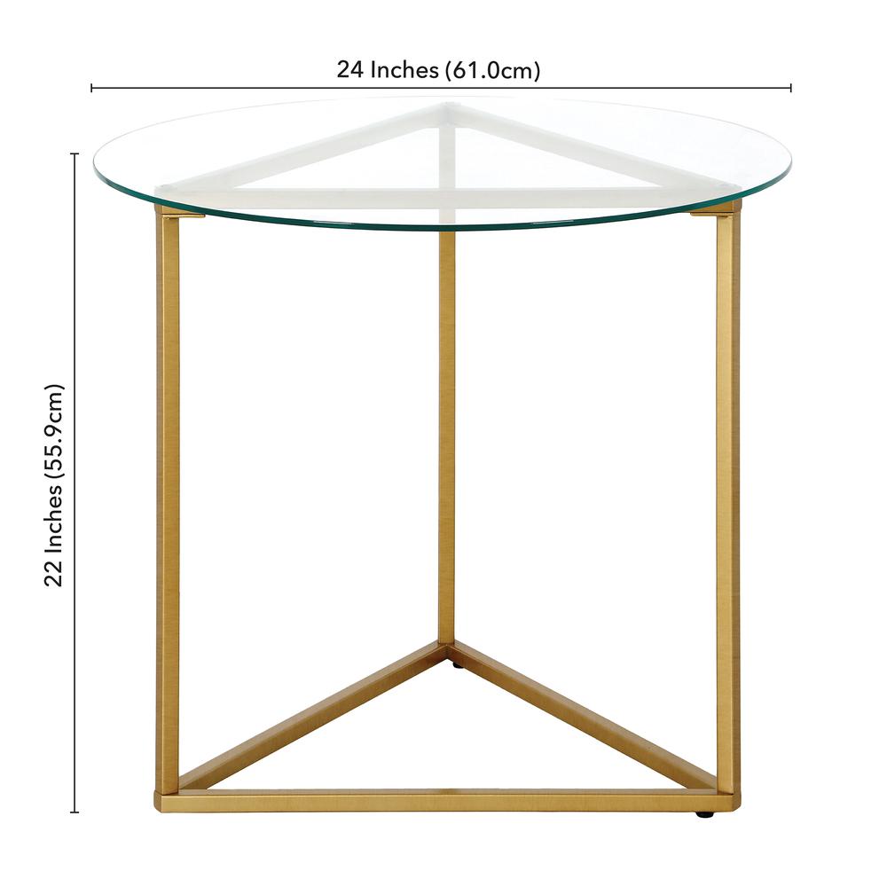 Jenson 24" Wide Round Side Table in Brass. Picture 5
