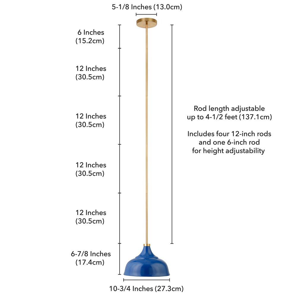 Mackenzie 10.75" Wide Pendant with Metal Shade in Blue/Brass/Blue. Picture 5