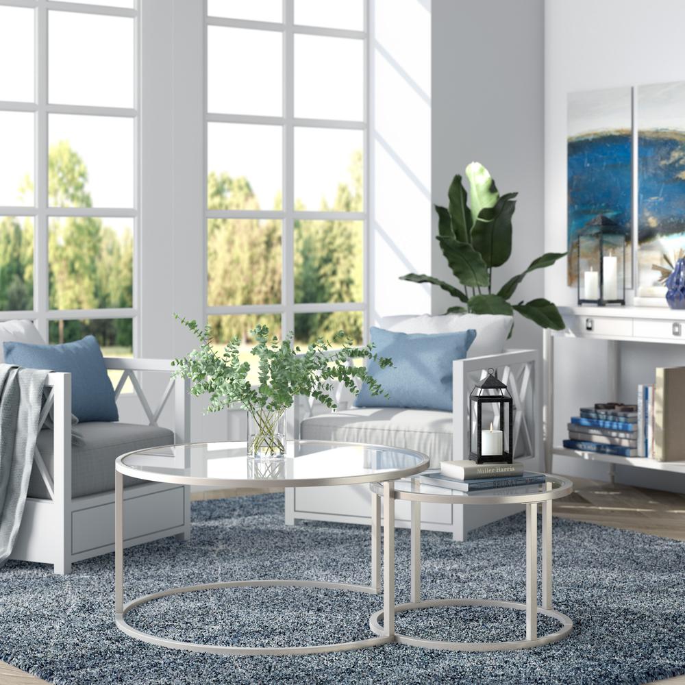 Watson Round Nested Coffee Table in Satin Nickel. Picture 4