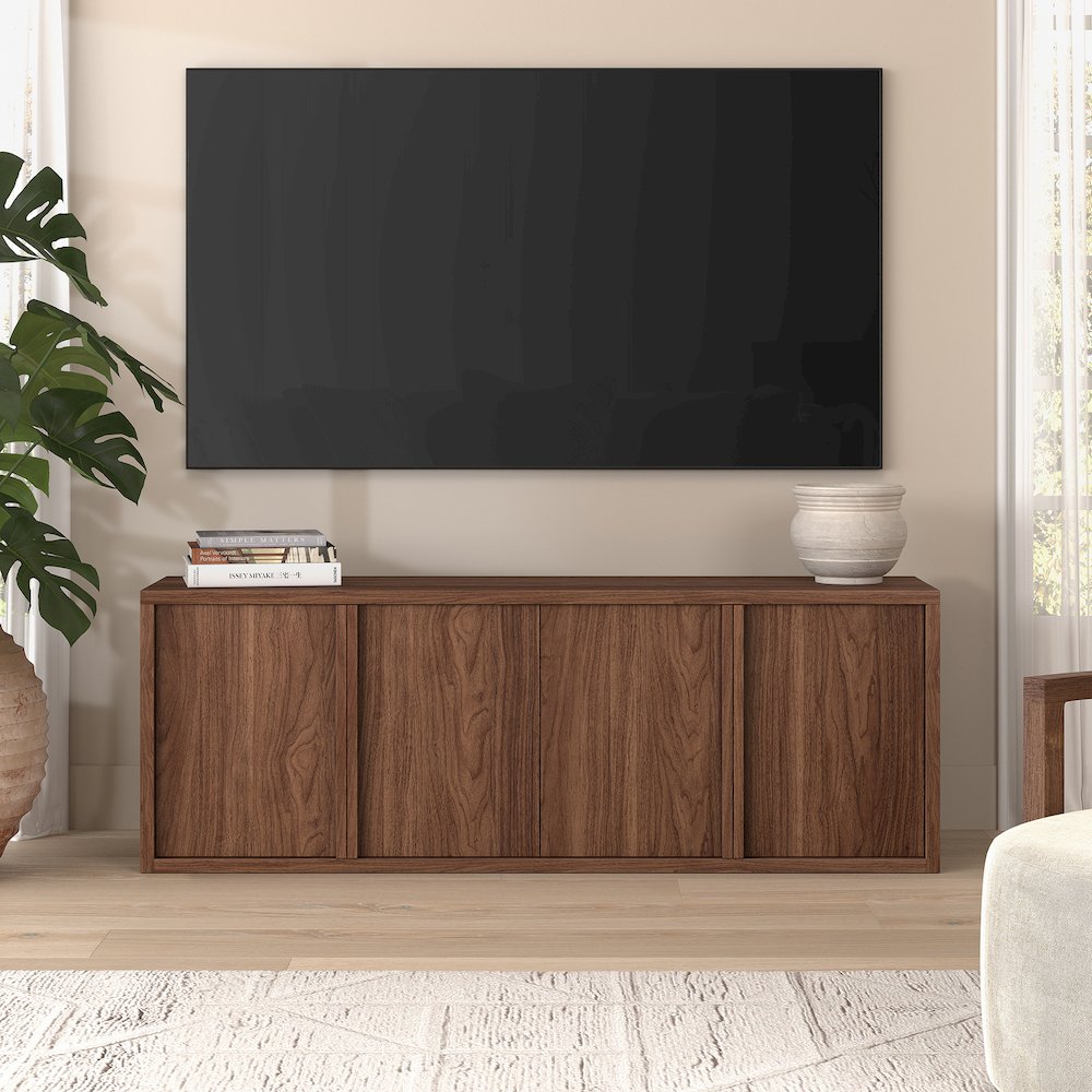 Savin Rectangular TV Stand for TV's up to 75" in Satin Walnut. Picture 4