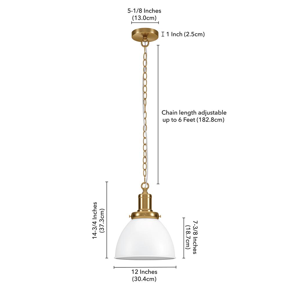 Elodie 12" Wide Pendant with Metal Shade in Matte White/Brass/Matte White. Picture 5