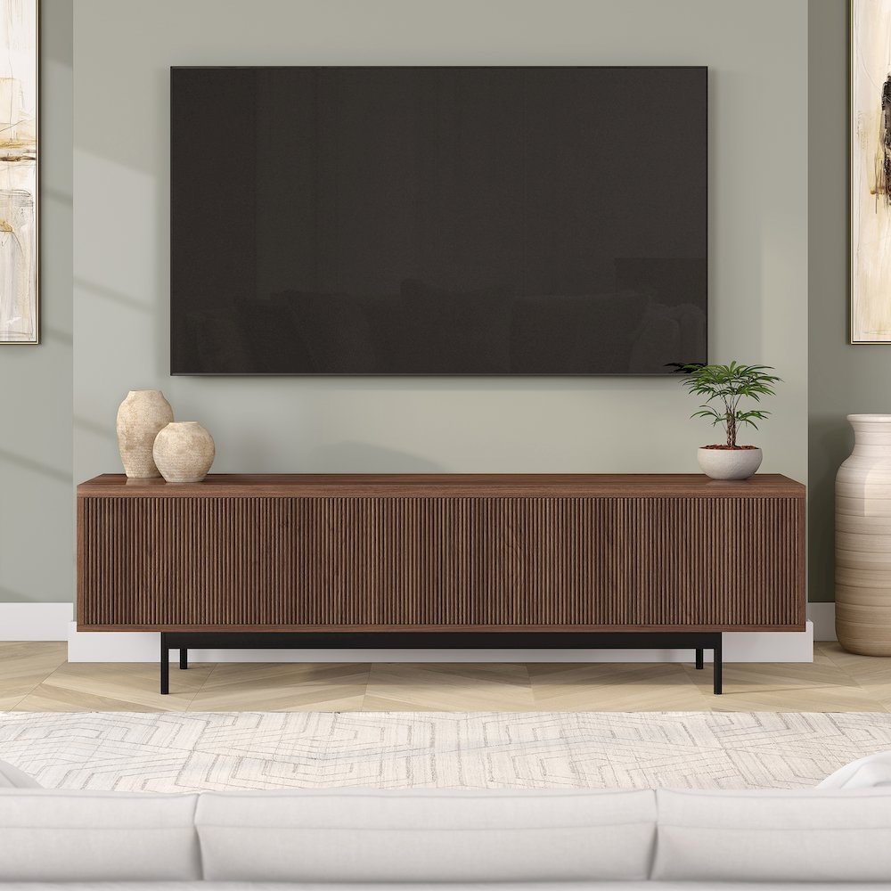 Whitman Rectangular TV Stand for TV's up to 75" in Satin Walnut. Picture 3