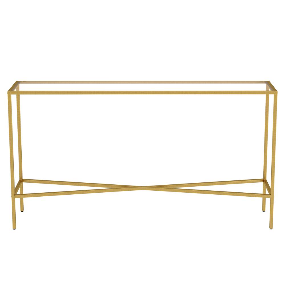 Henley 55'' Wide Rectangular Console Table with Glass Top in Brass. Picture 3