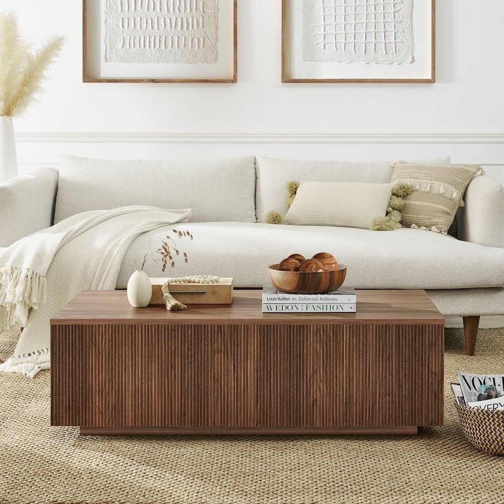 Reyes 48" Wide Rectangular Coffee Table in Satin Walnut. Picture 3