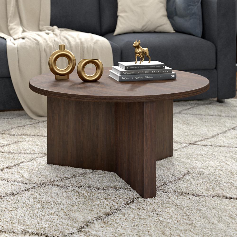 Anders 32" Wide Round Coffee Table in Alder Brown. Picture 4