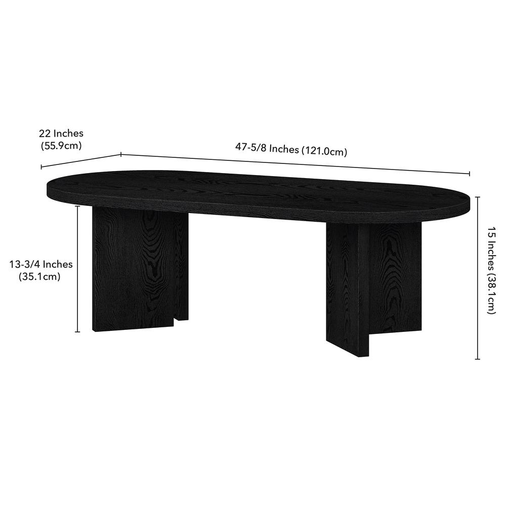 Alma 48" Wide Oval Coffee Table in Black Grain. Picture 5