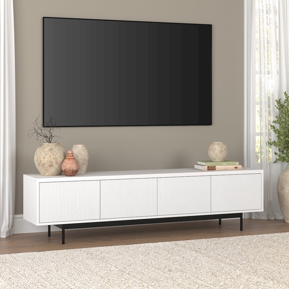 Whitman Rectangular TV Stand for TV's up to 85" in White. Picture 4