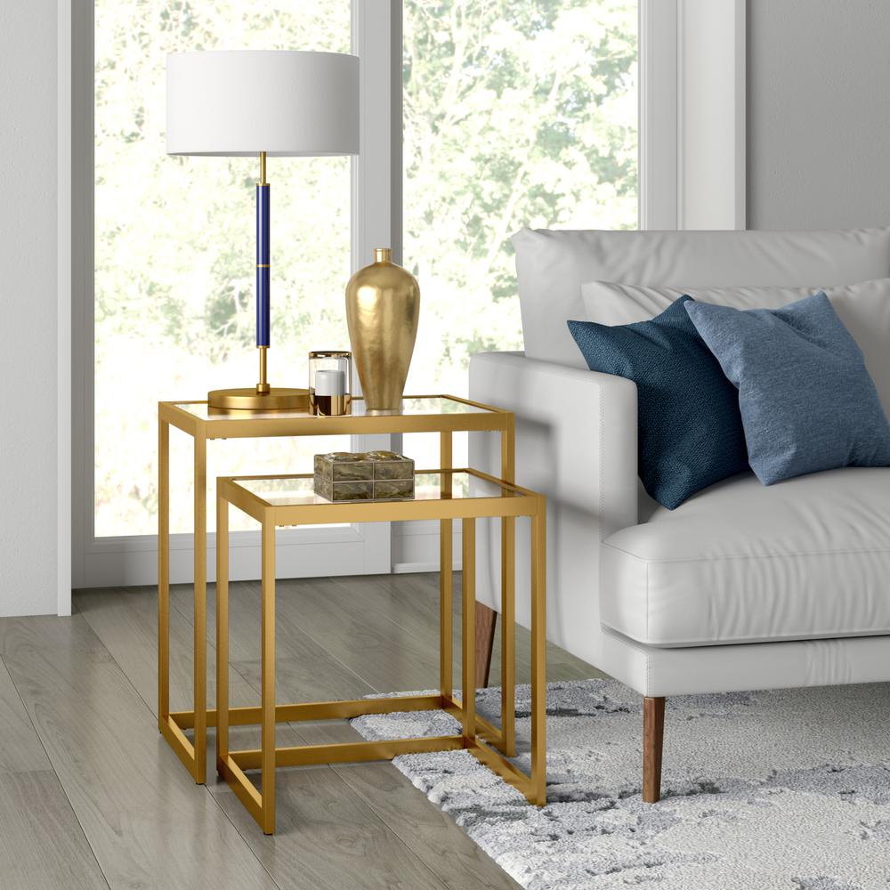 Rocco Rectangular Nested Side Table in Brass. Picture 2