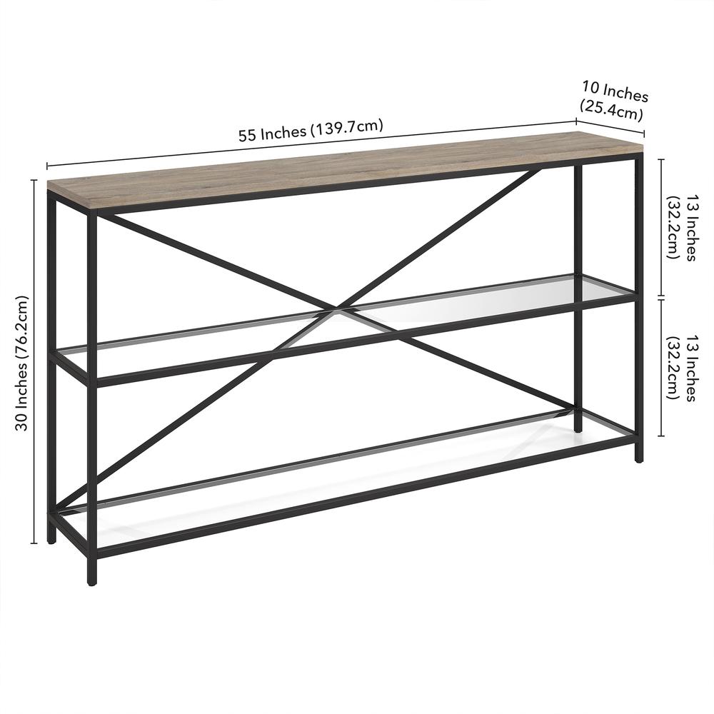 Fionn 55" Wide Rectangular Console Table in Blackened Bronze/Antiqued Gray Oak. Picture 3