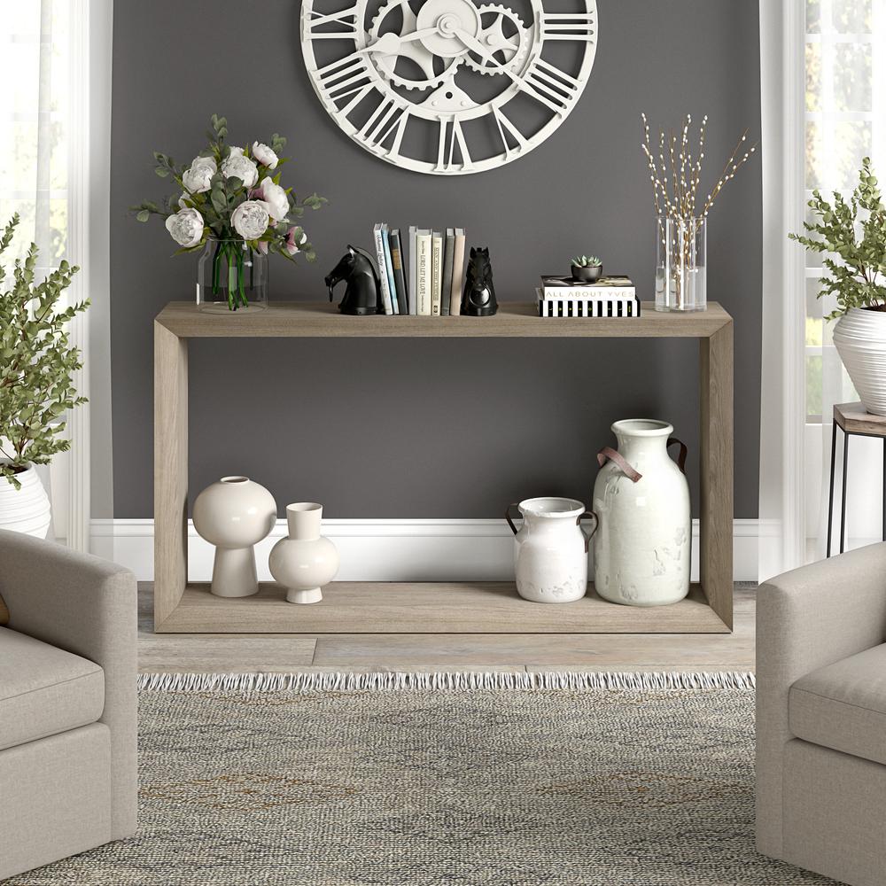 Osmond 55" Wide Rectangular Coffee Table in Antiqued Gray Oak. Picture 7