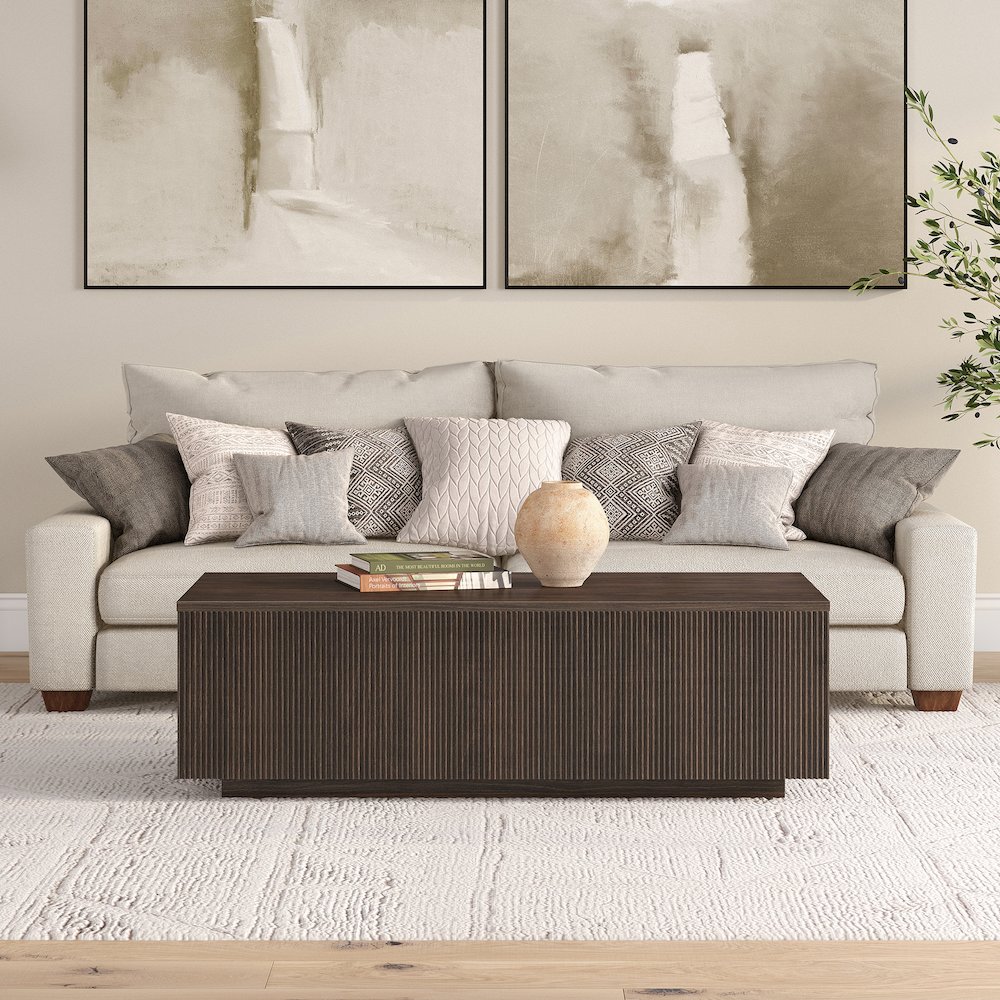 Reyes 48" Wide Rectangular Coffee Table in Alder Brown. Picture 4