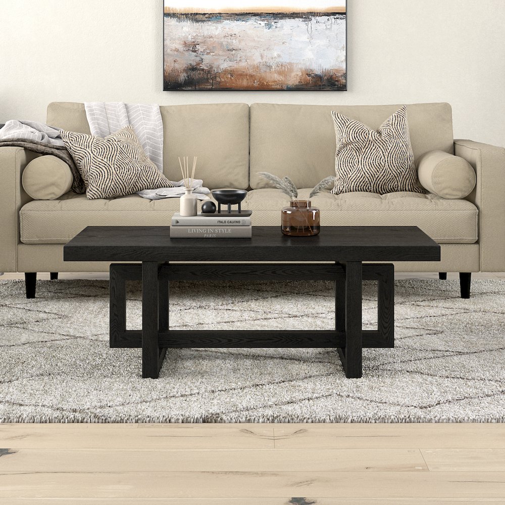 Breslow 47" Wide Rectangular Coffee Table in Black Grain. Picture 3