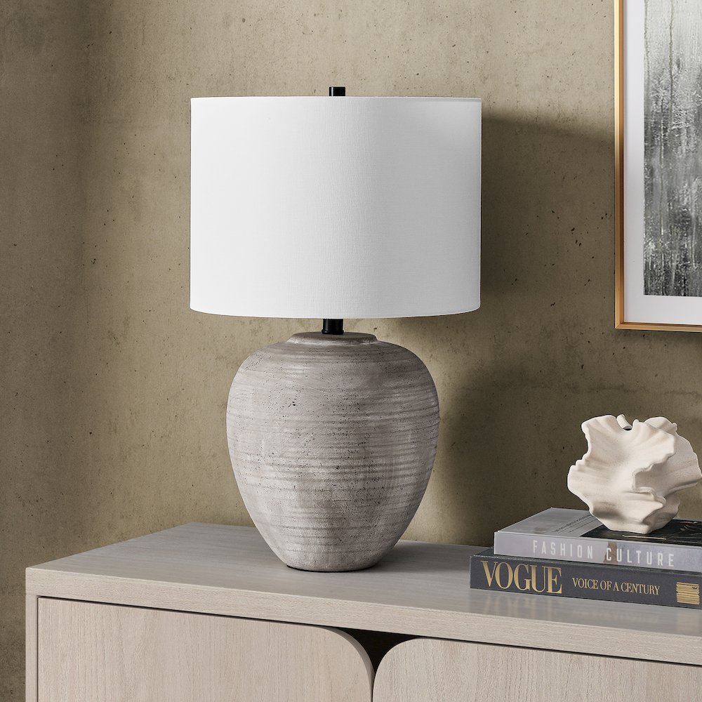 Shira 23" Tall Ceramic Table Lamp with Fabric Shade in Cool Terracotta/White. Picture 4