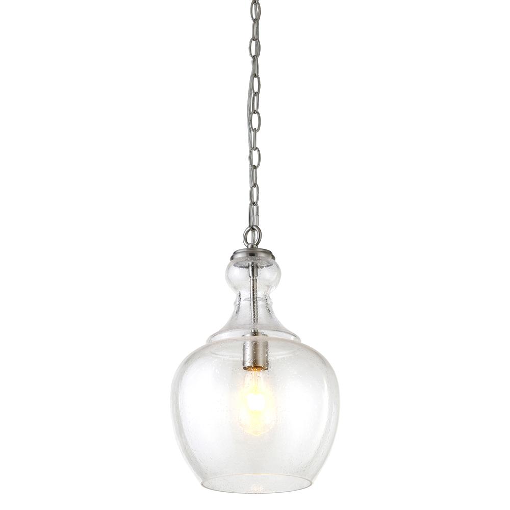 Verona 11" Wide Pendant with Glass Shade in Brushed Nickel/Seeded. Picture 3