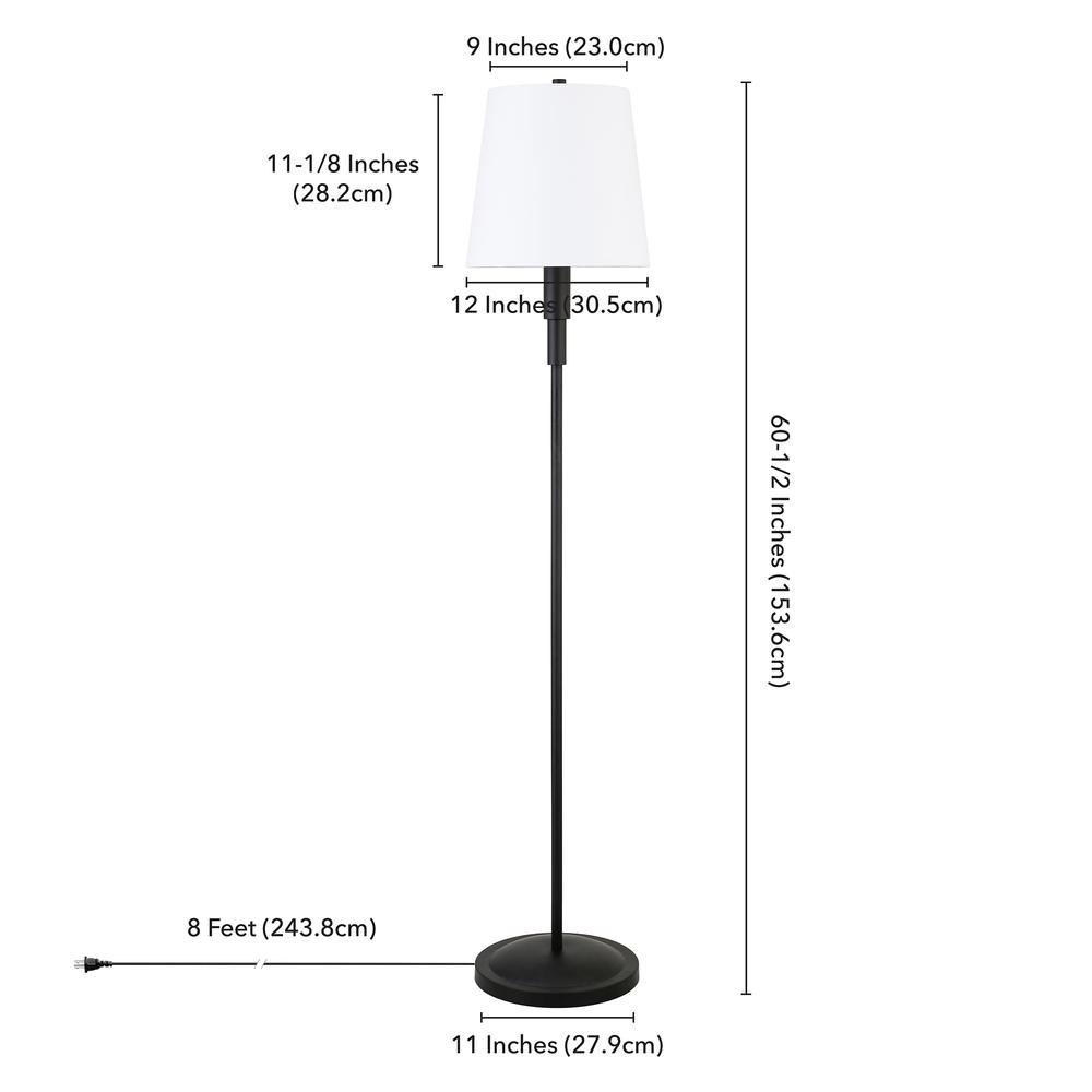 Emerson 60" Tall Floor Lamp with Fabric Shade in Blackened Bronze/White. Picture 5
