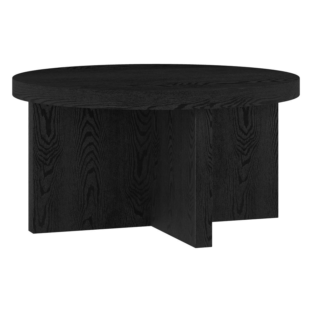 Elna 33" Wide Round Coffee Table in Black Grain. Picture 1