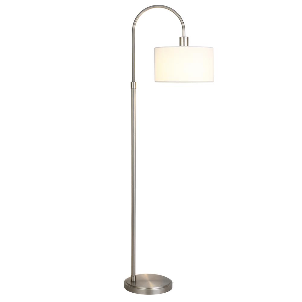 Veronica 70" Tall Arc Floor Lamp with Fabric Shade in Brushed Nickel/White. Picture 3